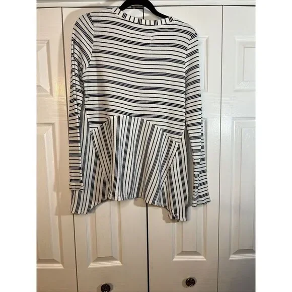 Anthropologie Maeve M Eliza Thermal Top Waffle Knit Tunic Navy Blue White Stripe - Picture 4 of 6